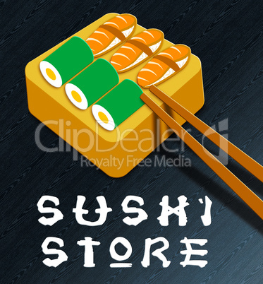 Sushi Store Showing Japan Cuisine 3d Illustration