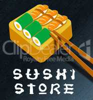Sushi Store Showing Japan Cuisine 3d Illustration