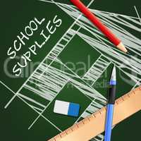School Supplies Shows Stationery Materials 3d Illustration
