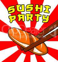 Sushi Party Shows Japan Cuisine 3d Illustration