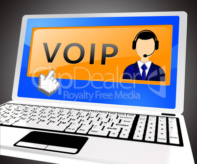 Voip Laptop Shows Internet Voice 3d Illustration