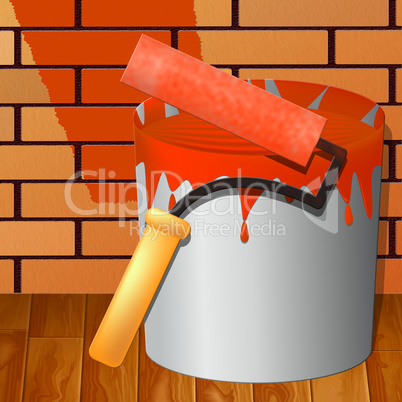 Red Paint Showing House Painting 3d Illustration