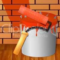 Red Paint Showing House Painting 3d Illustration