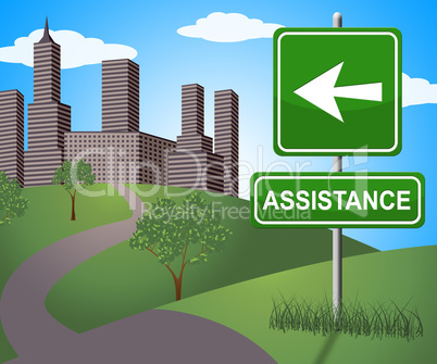 Assistance Sign Represents Assisting Customers 3d Illustration