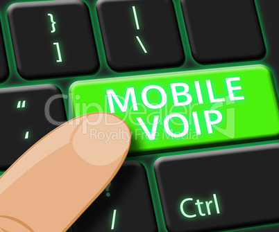 Mobile Voip Key Shows Broadband Telephony 3d Illustration