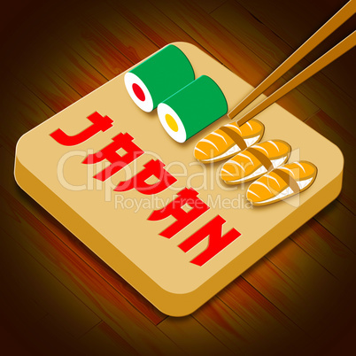 Japan Sushi Assortment Shows Japanese Cuisine 3d Illustration