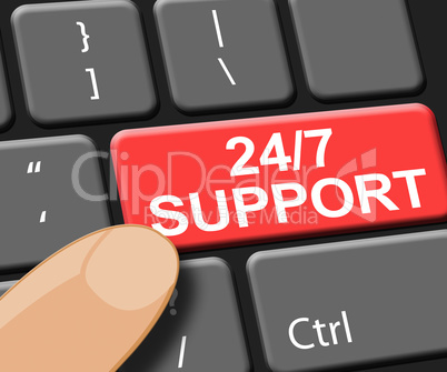 Twenty Four Seven Support Indicates  Asistance 3d Illustration