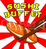 Sushi Buffet Shows Japan Cuisine 3d Illustration