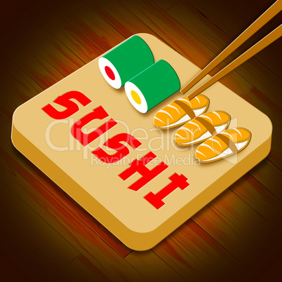 Sushi Assortment Showing Japan Cuisine 3d Illustration