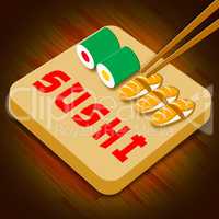 Sushi Assortment Showing Japan Cuisine 3d Illustration