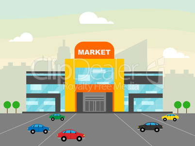 Market Shops Showing Grocery Shopping 3d Illustration