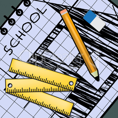 School Supplies Showing Stationery 3d Illustration