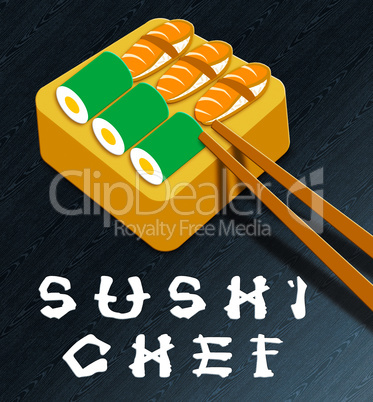 Sushi Chef Showing Japan Cuisine 3d Illustration