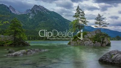 Cloudy Morning on the Hintersee Lake. Time Lapse