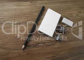 Business cards, pencil and eraser