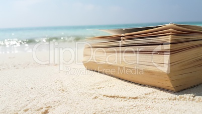 v01015 Maldives beautiful beach background white sandy tropical paradise island with blue sky sea water ocean 4k read book