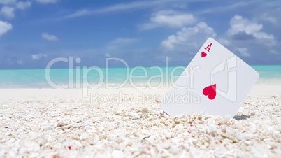 v01081 Maldives beautiful beach background white sandy tropical paradise island with blue sky sea water ocean 4k playing card ace hearts