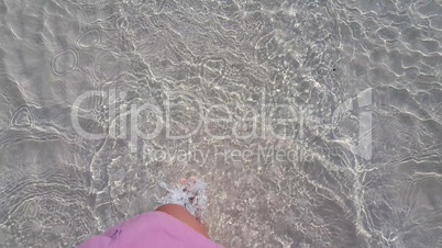 v01115 Maldives beautiful beach background white sandy tropical paradise island with blue sky sea water ocean 4k legs feet walking