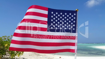 v01121 Maldives beautiful beach background white sandy tropical paradise island with blue sky sea water ocean 4k us american flag