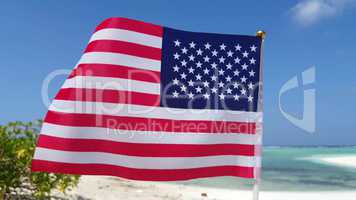 v01121 Maldives beautiful beach background white sandy tropical paradise island with blue sky sea water ocean 4k us american flag