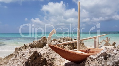 v01143 Maldives beautiful beach background white sandy tropical paradise island with blue sky sea water ocean 4k toy coconut boat