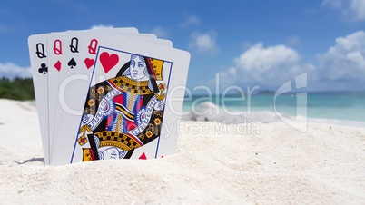 v01207 Maldives beautiful beach background white sandy tropical paradise island with blue sky sea water ocean 4k playing cards queens