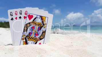 v01207 Maldives beautiful beach background white sandy tropical paradise island with blue sky sea water ocean 4k playing cards queens