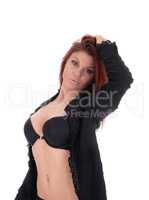 Slim woman in black lingerie.