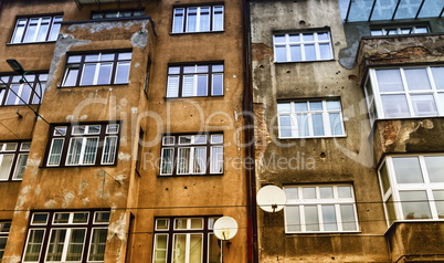 Bullet holes in a wall building in Sarajeva, Bosnia and Herzegovina