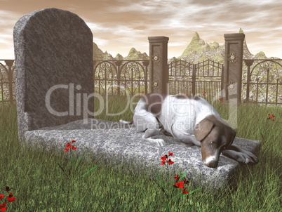 Dog on a tombstone - 3D render