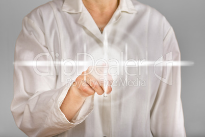 Person in front of virtual light beam