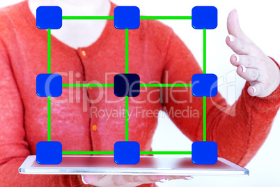 Woman with tablet pc and network