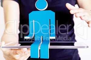 Woman with tablet pc and figure