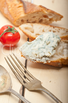 fresh blue cheese spread ove french baguette