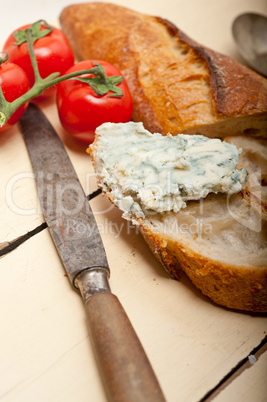 fresh blue cheese spread ove french baguette