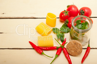 Italian pasta paccheri with tomato mint and chili pepper