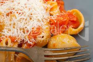 Italian snail lumaconi pasta with tomatoes