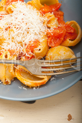 Italian snail lumaconi pasta with tomatoes