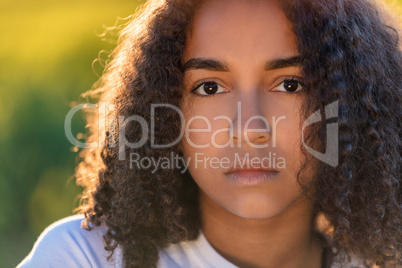 Sad Mixed Race African American Teenager Woman