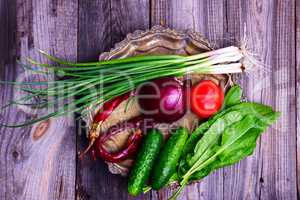 Fresh vegetables  on an iron copper plate