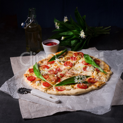 vegetarian wild garlic pizza