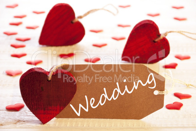 Label With Many Red Heart, Text Wedding