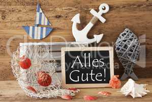 Chalkboard With Summer Decoration, Alles Gute Means Best Wishes