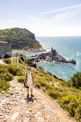 Woman hiking in the Cinque Terre and Portovenere