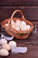chicken eggs in a wicker basket