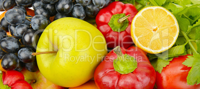 background of a set of vegetables and fruits