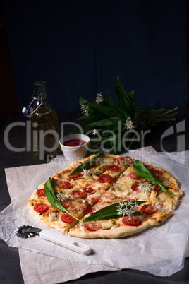 vegetarian wild garlic pizza