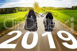Street with shoes and year 2019