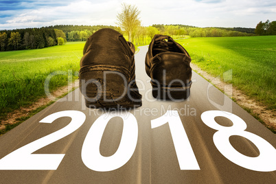 Street with shoes and year 2018