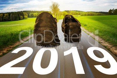 Street with shoes and year 2019